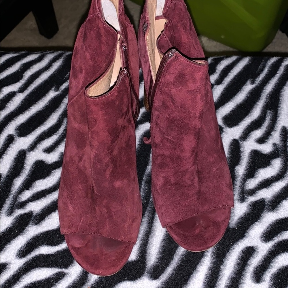 Burgundy Halogen Peep-toe suede ankle bootie